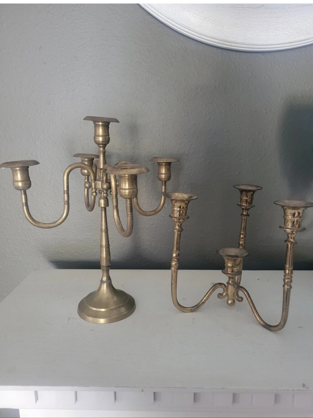 Vintage Brass Candleabra Teleflora MCM Hollywood Regency Multi Arm 60s Set 2